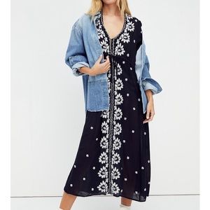 Free people embroidered fable midi dress black XS